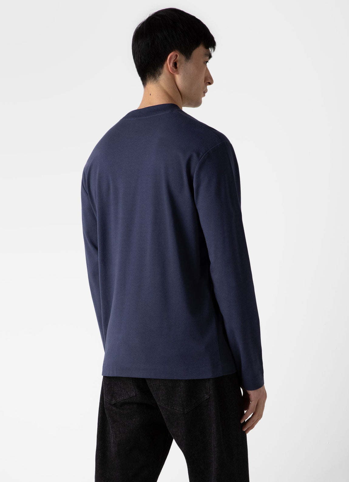 Men's Brushed Cotton Long Sleeve T-shirt in Navy