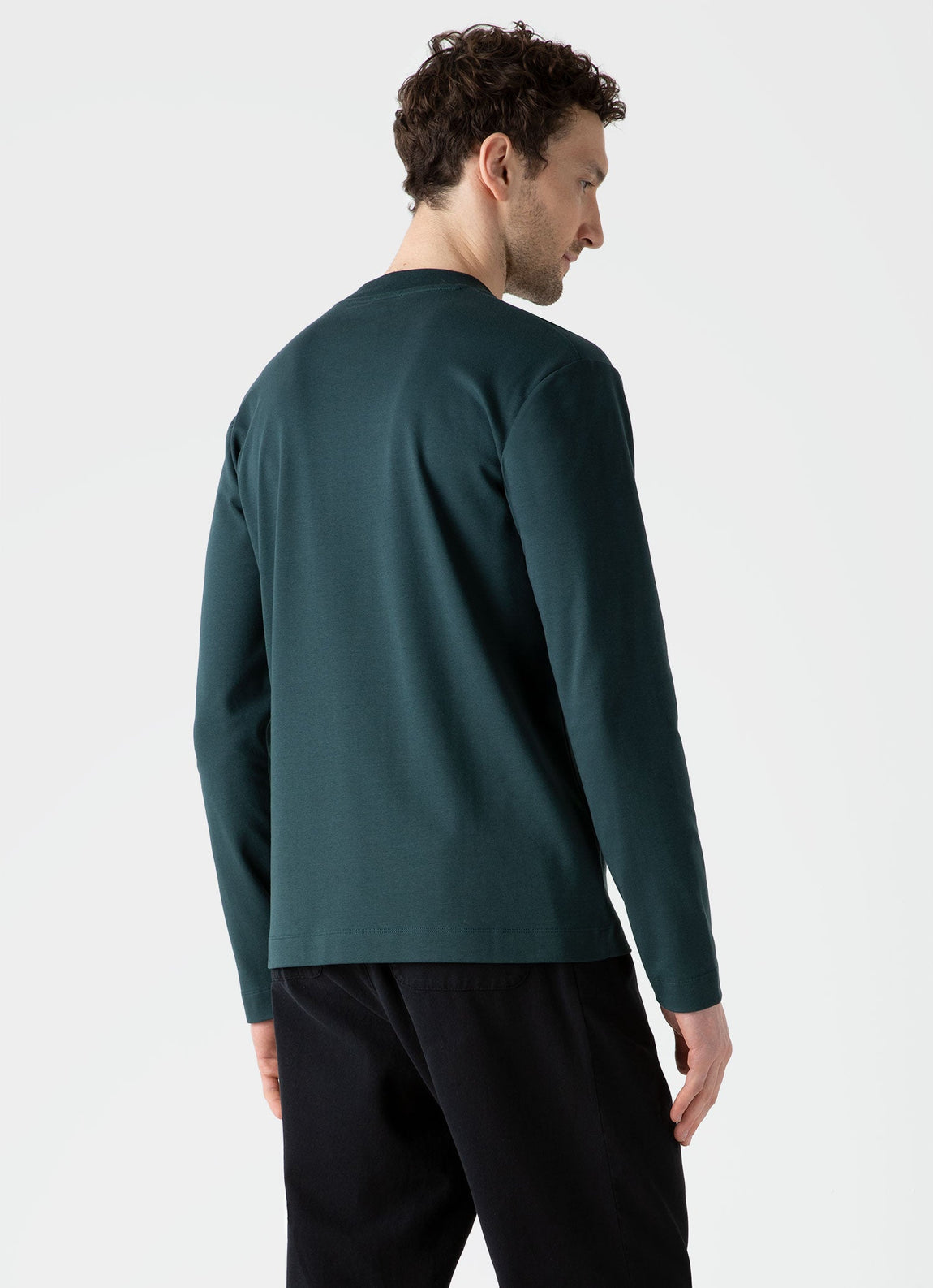 Men's Brushed Cotton Long Sleeve T-shirt in Peacock