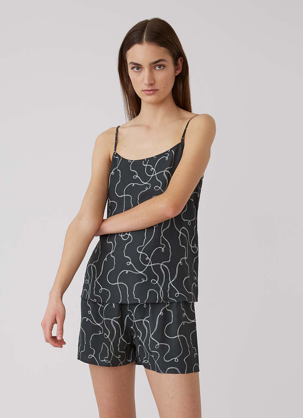 Women's Kaye Blegvad Thread Print Tencel Cami in Botiglia Green