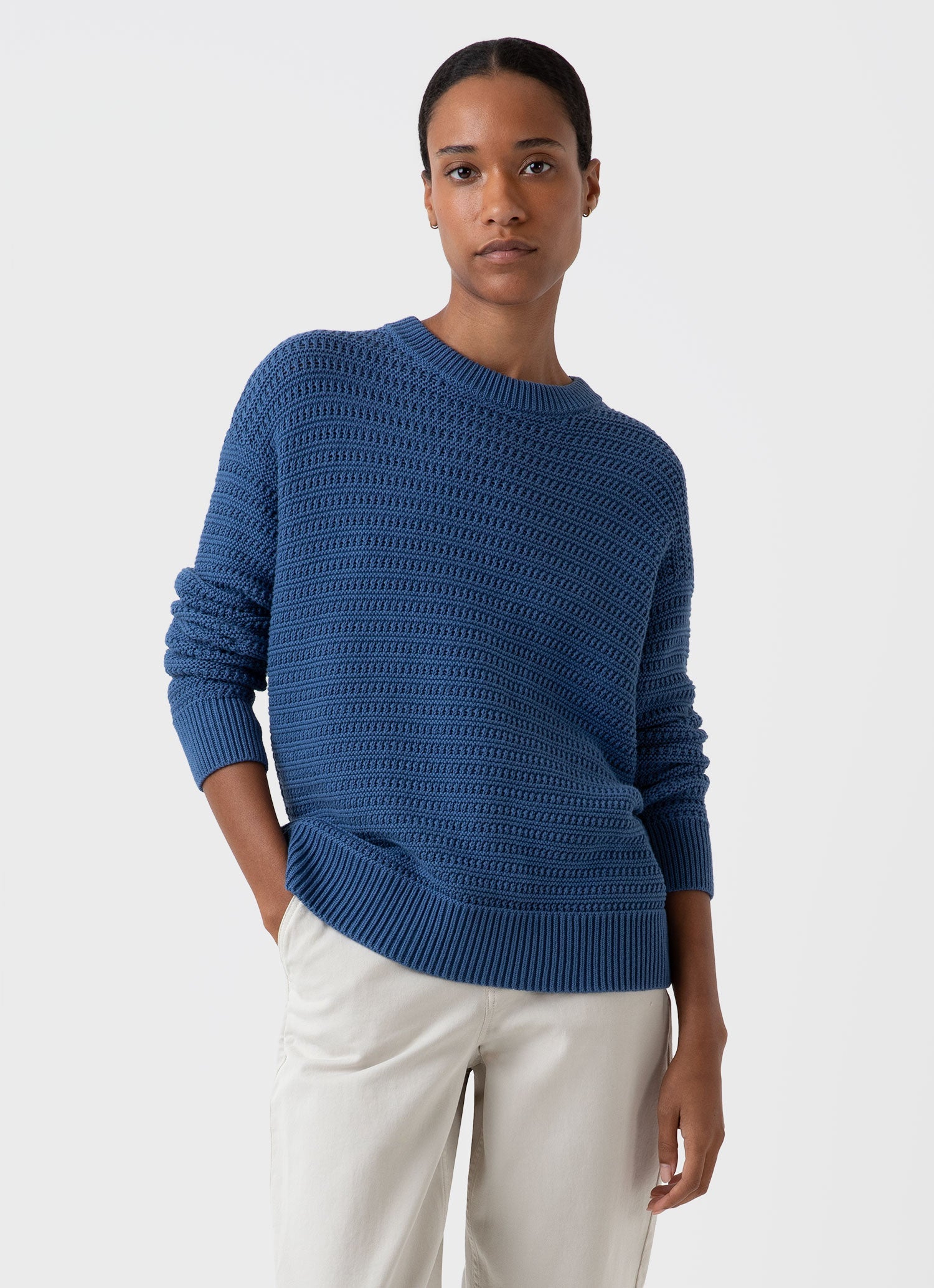 Women's Chunky Textured Jumper in Bluestone | Sunspel