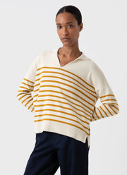 Women's Open Neck Jumper in Ecru/Cider Breton Stripe