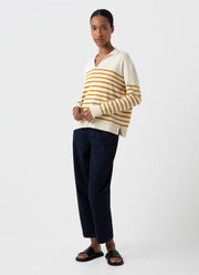 Women's Open Neck Jumper in Ecru/Cider Breton Stripe