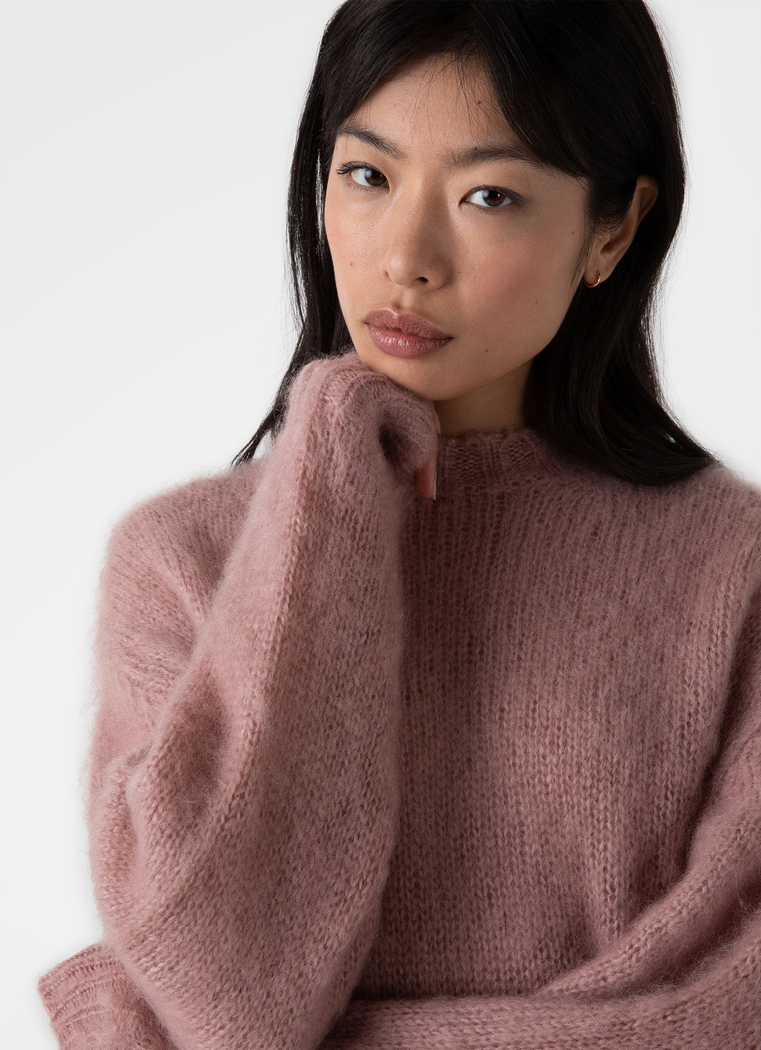 Women's Mohair Silk Crew Neck Jumper in Vintage Pink | Sunspel