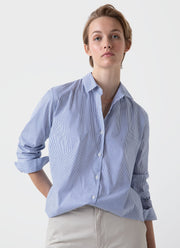 Women's Classic Shirt in White/Blue Bar Stripe