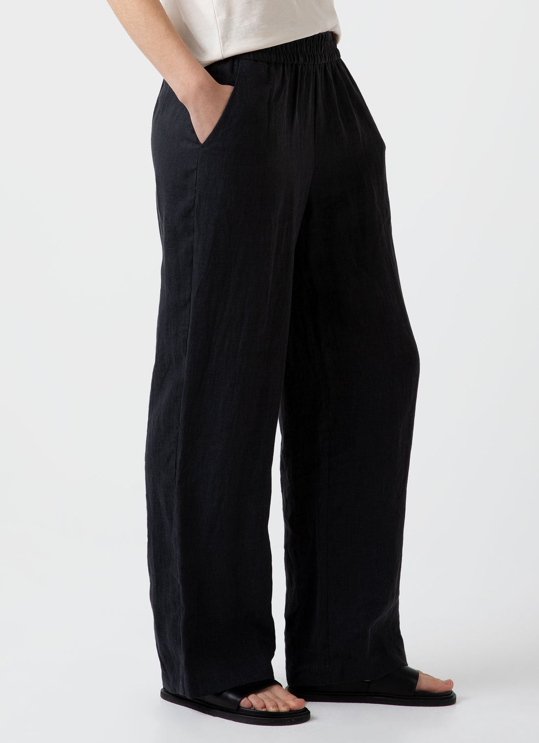 Women's Drawstring Wide Leg Trouser in Black